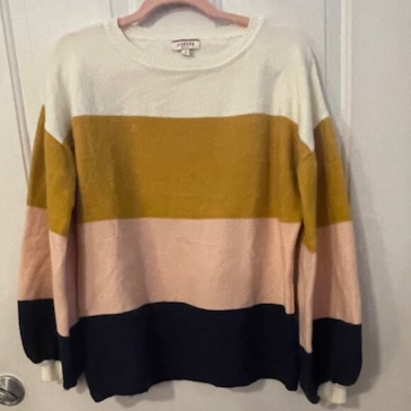 NEVER BEEN WORN- Color Block, Cream, Golden Yellow, Pink, Navy Sweater - Picture 1 of 3